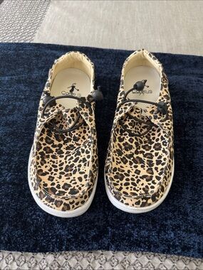 Corkys Leopard Slip-On Moccasins in Tan and Black